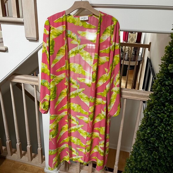 Aura The Label Tropical Leaf Print Open Front Kimono Cover-Up M NWOT - Picture 10 of 11